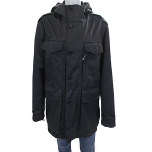 DKNY Mens Parka Coat Black Button Nylon Blend Size S